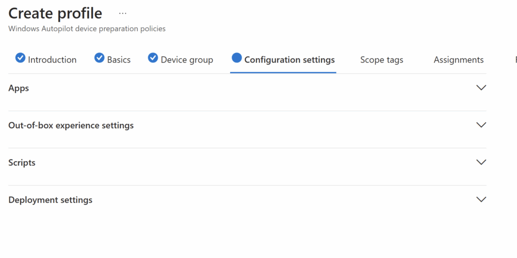 Screenshot 13 zur Windows Autopilot Device Preparation: Konfigurationseinstellungen