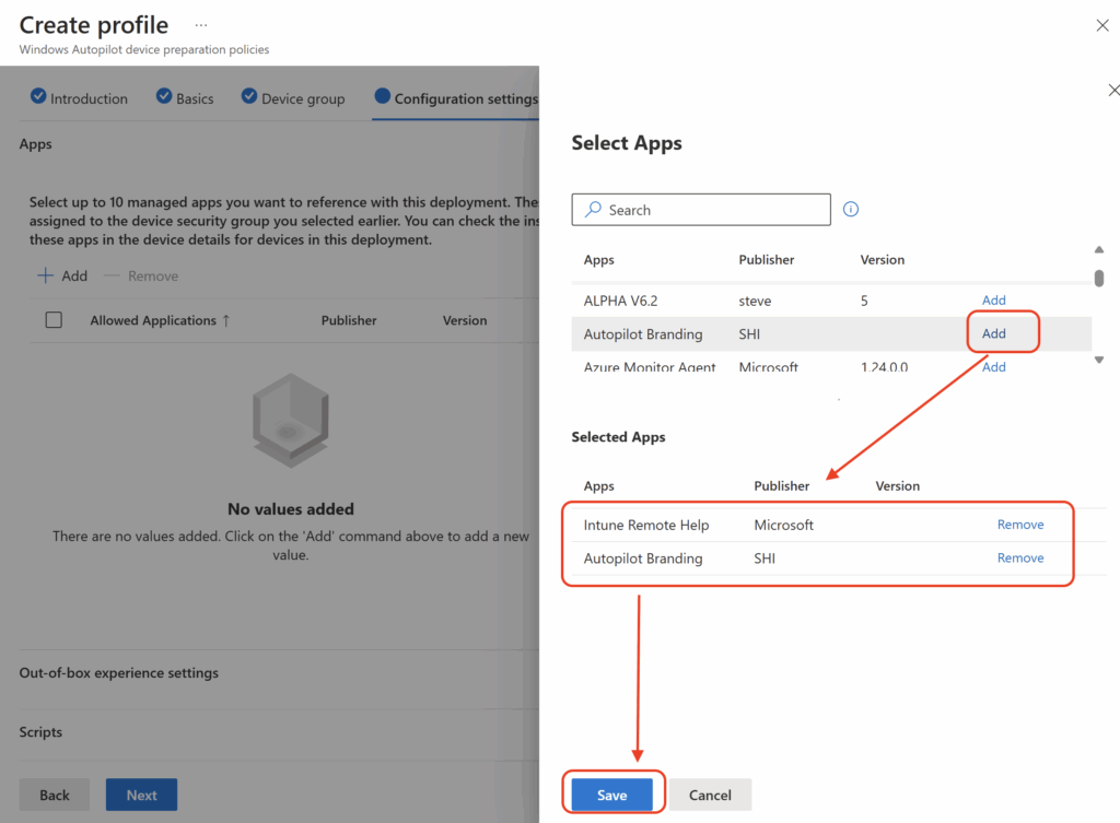 Screenshot 15 zur Windows Autopilot Device Preparation: Apps (Fortsetzung)