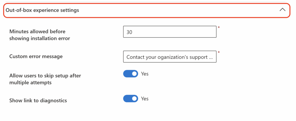 Screenshot 16 zur Windows Autopilot Device Preparation: Einstellungen für das Out-of-Box-Erlebnis (OOBE)