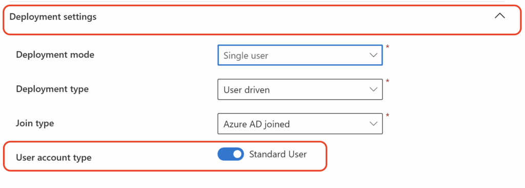 Screenshot 19 zur Windows Autopilot Device Preparation: Benutzerkontotyp: